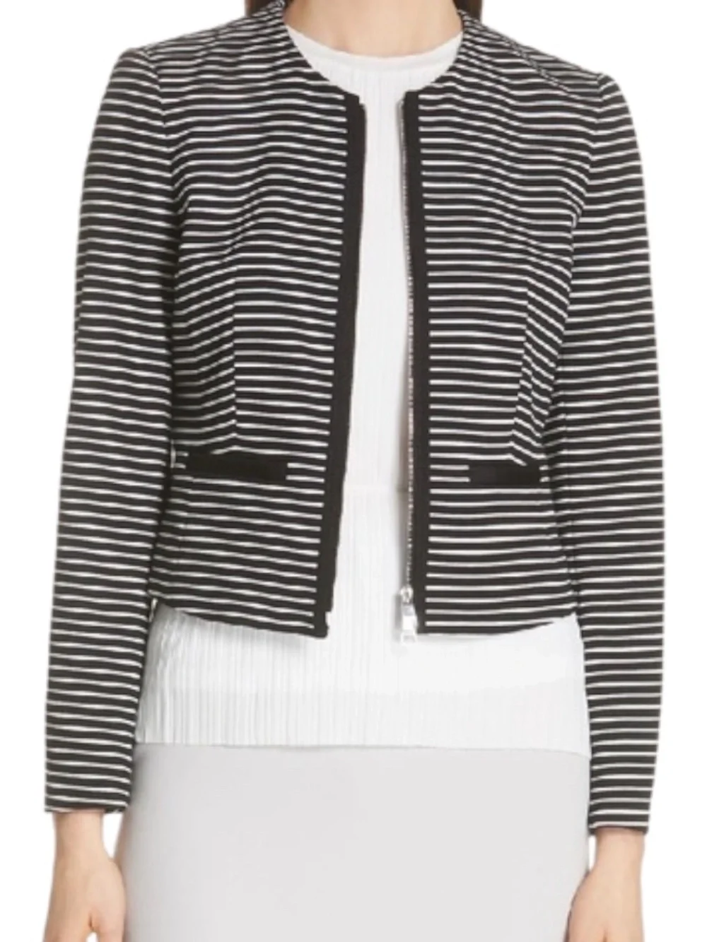Hugo Boss Kubina Stripe Knit Jacket Cropped Size 2